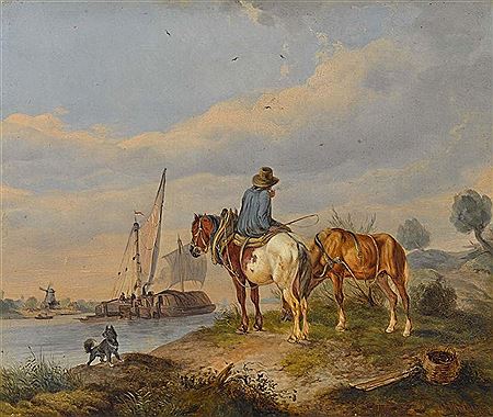 Wilhelm Melchior : Farmer with horses in the Dutch canal landscape