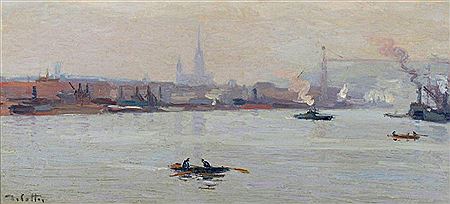 Joseph Delattre : Rouen, la Seine, la Cathédrale et le pont transbordeur