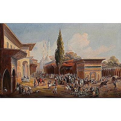 Pasquale Mattei : Vues d’un marché à Istanbul (pair)