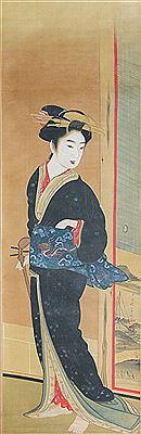 Gion Seitoku : GEISHA WITH SHAMISEN, EDO PERIOD, CA. 1801-18