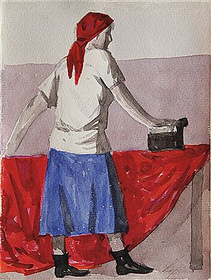 Geli Korzhev : Irons Red Fabric, Study for 'New Slogan' , 1994