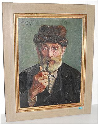 Jakob Herzog : Pfeife rauchender, bärtiger Mann, 1913