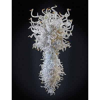 Dale Chihuly : Important white, clear, and amber chandelier