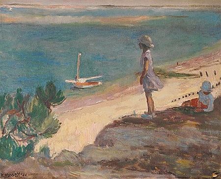 Willem Van Hasselt : Enfants sur la dune du Pilat et entrée du bassin d’Arcachon