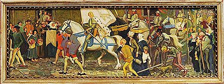 Gordon Stevenson : Procession of a Nobleman and His Knights, Possibly a Mural Study