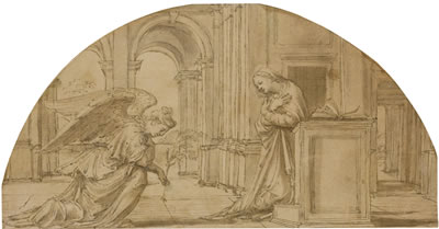 Baldassare Tommaso Peruzzi : STUDY FOR A LUNETTE: THE ANNUNCIATION