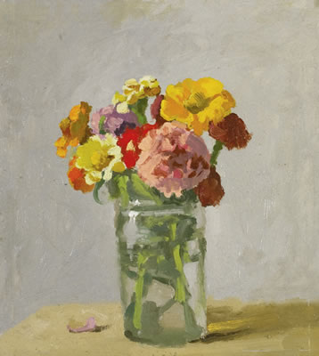 Robert Moore Kulicke : ZINNIAS IN A GLASS JAR