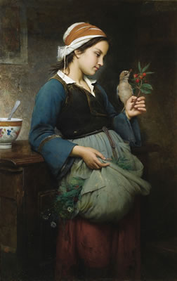 Emile Auguste Hublin : FILLETTE À L’OISEAU