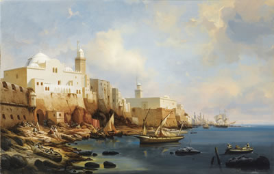 Niels Simonsen : THE PORT OF ALGIERS, WITH THE JAMAA AL-JDID AND JEMAA KEBIR MOSQUES