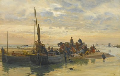 William Lionel Wyllie : LANDING FISH, AMBLETEUSE