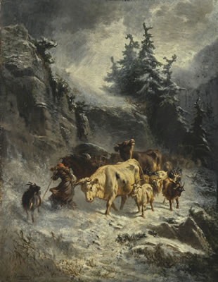 Charles Humbert : TROUPEAU DANS UNE TEMPÊTE DE NEIGE, 1858