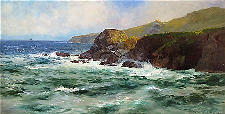 Alfred J Warne Browne : A coastal scene, possibly Tregiffian, Cornwall