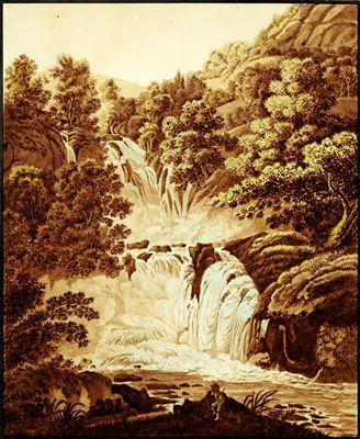 Franz Hegi : Wasserfall und Wanderer