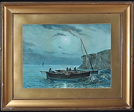 William John Baker : Herring boats under a full moon