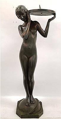 Olympio Brindesi : Art  Nouveau nude figure of a woman holding a sun  dial