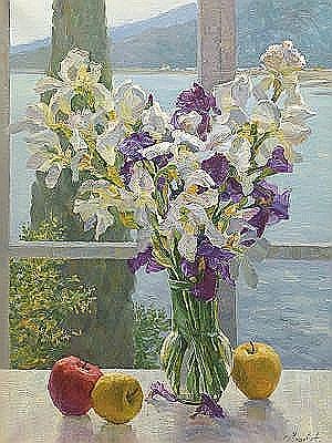 Andrei Mishov : Still life with lilies and apples