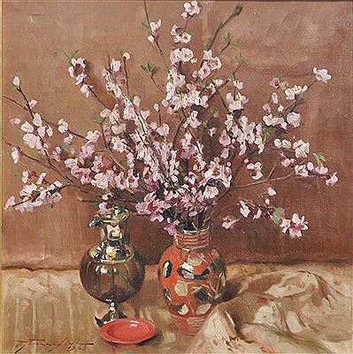 Ulderico Giovacchini : Vases of flowers branches, 1943