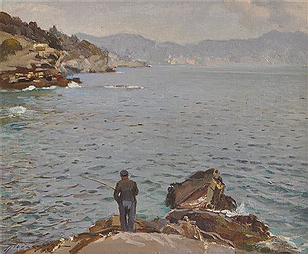 Ulderico Giovacchini : Fischer am Strand, 1952