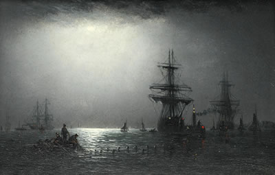 Adolphus Knell : Shipping at sunset; Shipping by moonlight; and Hauling in the Nets (3)