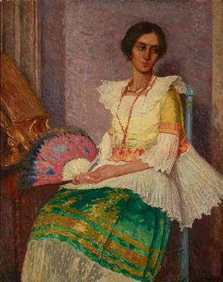 Ernest Clifford Peixotto : Portrait of a Young Woman with a Fan