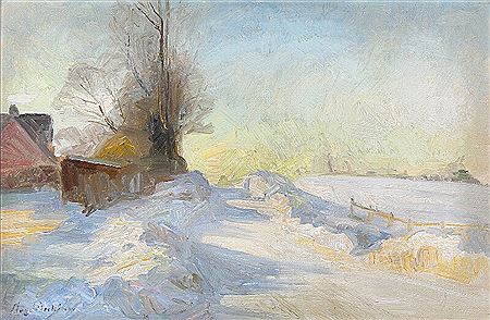 August Vilhelm Dencker : Sunrise over a winter landscape.