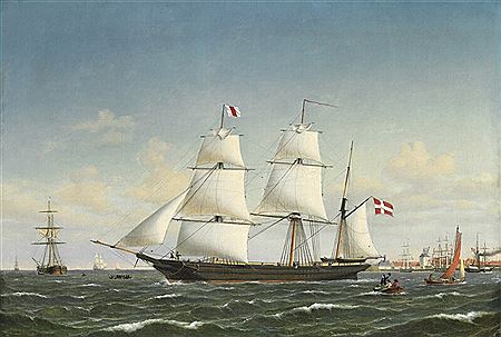 Carl Bille : A Danish bark under sail in Copenhagen Harbour.