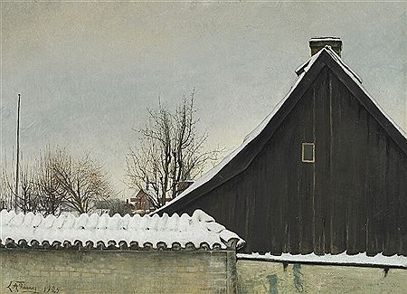 Laurits Andersen Ring : Winter day at St. Jørgensbjerg church.