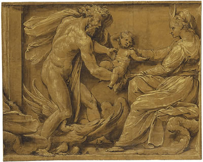 Pietro Buonaccorsi : Jupiter handing a newborn boy to Diana