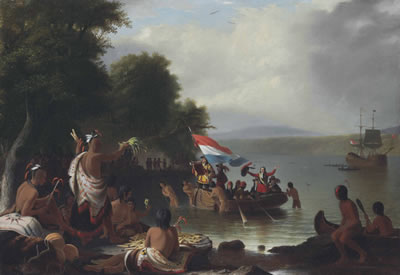 Robert Walter Weir : Landing of Henry Hudson, 1609, at Verplanck Point, New York