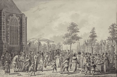 Jan Langendijk : A market scene near the Laurenskerk, Rotterdam