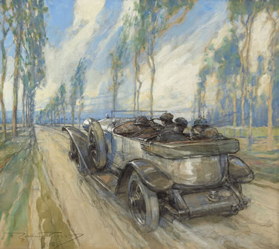 Frederick Gordon Crosby : A Hispano-Suiza in a cypress avenue