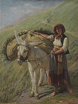 Pierre Grivolas : Woman and her donkey, 1899