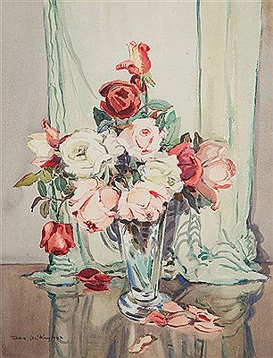 Jean McKay : Still Life with Vase of Roses