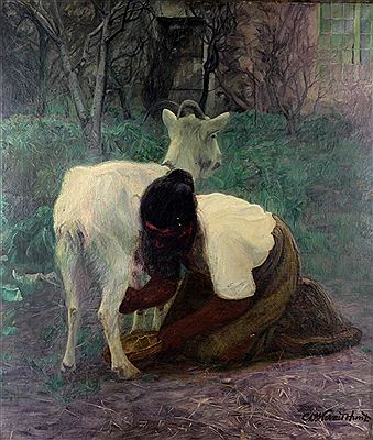 Clyde du Vernet Hunt : Slave Girl attending to a Goat