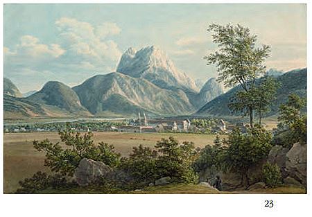 Jakob Gauermann : Blick auf Admont mit Buchstein 1816