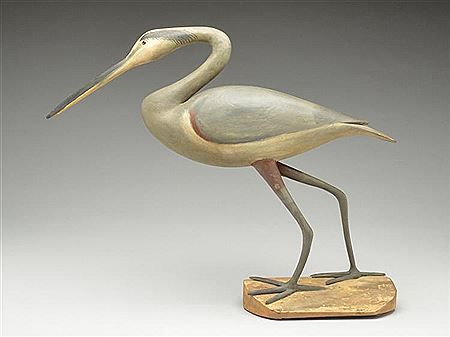 Hurley Conklin : Great blue heron on wooden base with weights