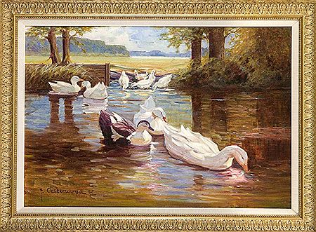 Heinrich Oesterschmidt : Enten auf ländlichem Gewässer