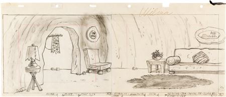 Richard Bickenbach : The Flintstones Pan Background Layout Drawing (Hanna-Barbera, 1961)