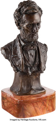 Leo Nock : Bronze bust of bearded Lincoln