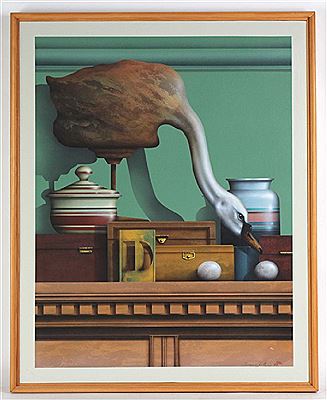 James Carter : A still life scene of a duck decoy and other household items