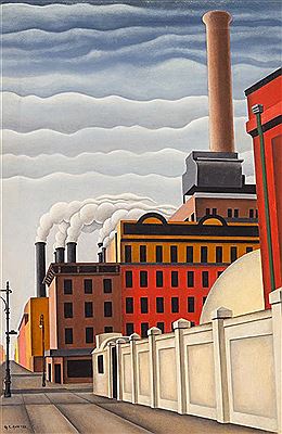 George Copeland Ault : Stacks up 1st Avenue at 34th Street, 1928