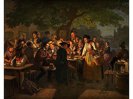 Moritz Muller : NIGHT BIERGARTEN SCENE WITH OLD RADISH VENDOR