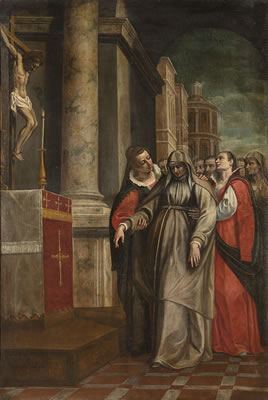 Giovanni Paolo Cavagna : A Franciscan Tertiary accompanied by a procession near a church