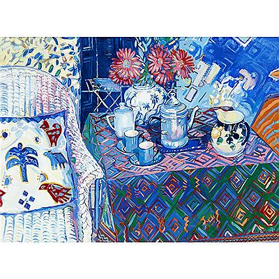 Peter Graham : STILL LIFE WITH PATTERNED CLOTH