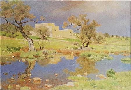 Shmuel (Samuel) Charuvi : Landscape with a stream