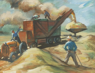 Charles F Keck : 'Harvesting the Beans, Ventura'