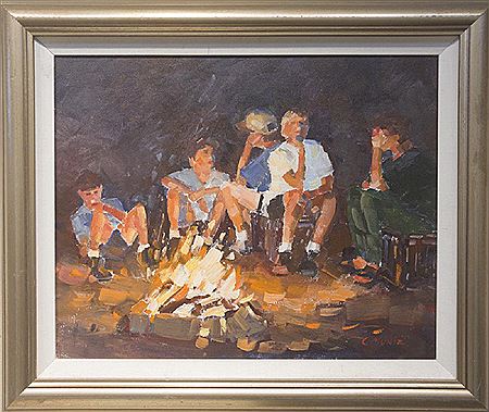 Carleen Muniz : Boys Around Campfire