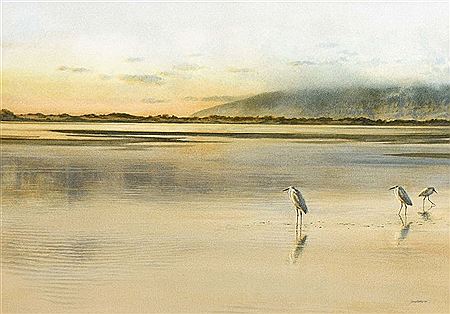 Alfred Gundersen : Lagoon with White Egrets