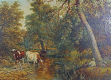 James Alfred Aitken : Cattle in a river landscape