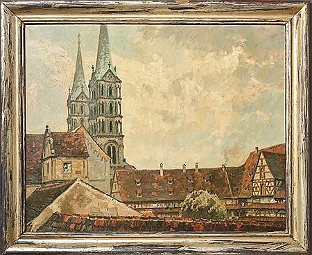 Fritz Bayerlein : Bamberg, Blick über die Dächer der Alten Hofhaltung auf die Domtürme